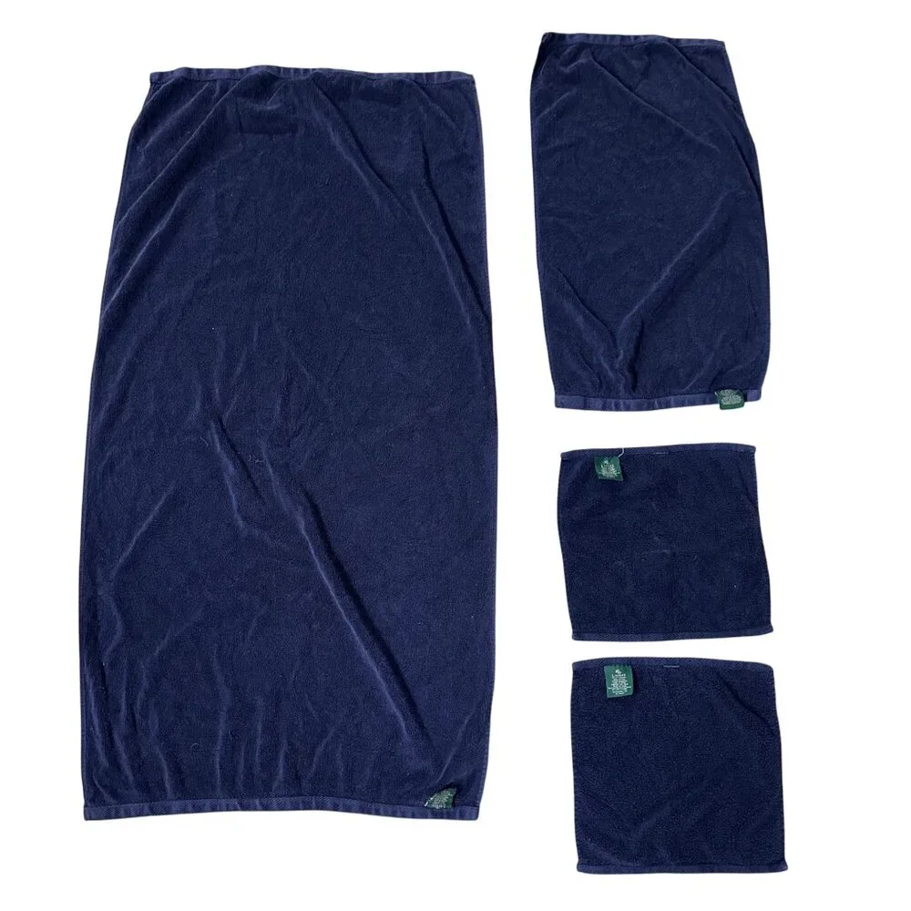 Lauren Ralph Lauren Blue Cotton Towel Set Sculpted Bath Hand Towel 2 Washcloths